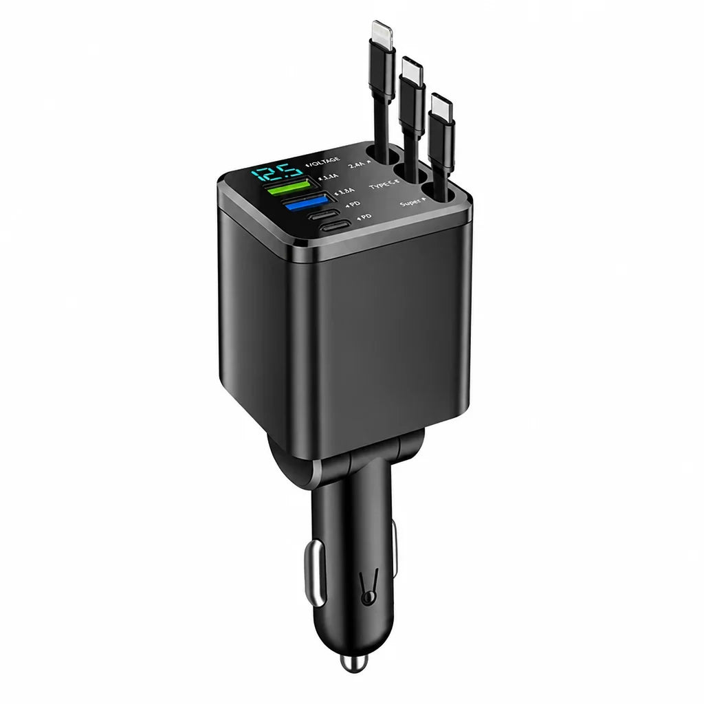 Voltrix™ 7-in-1 Retractable Car Charger — Power Every Device Fast Without the Mess or Stress