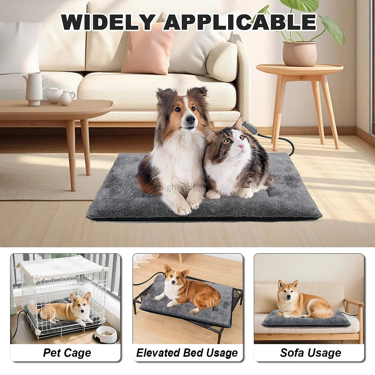 Heated Dog Bed with Adjustable Temperature and Removable Washable Cover