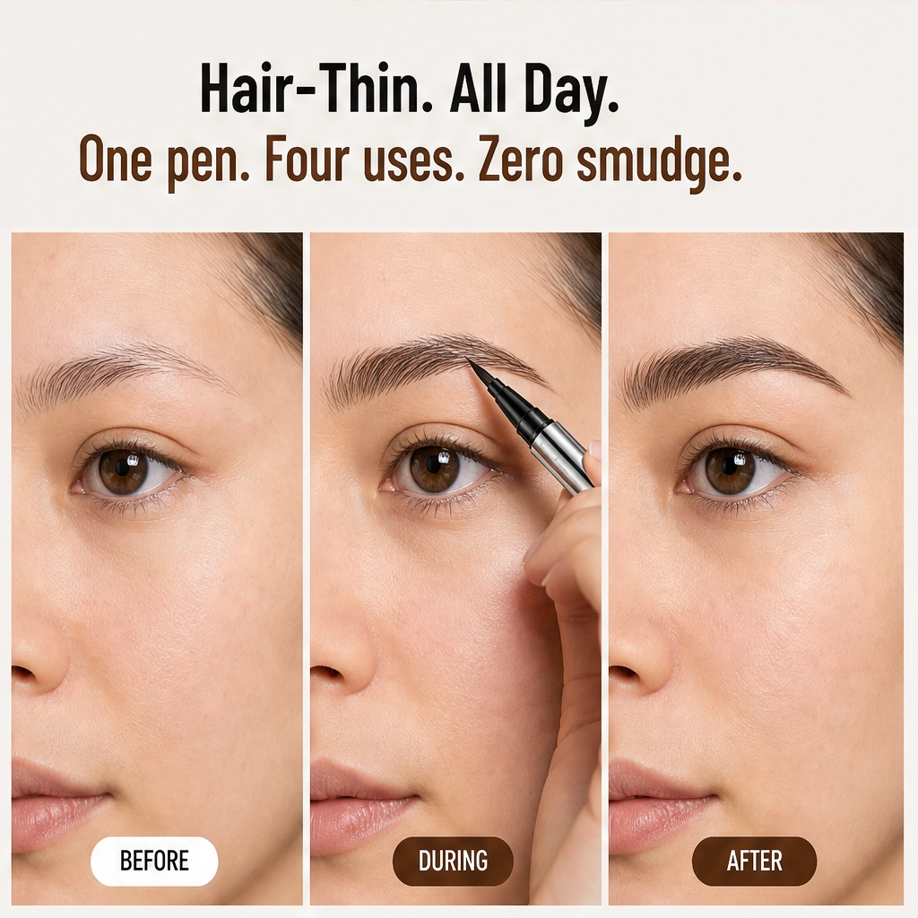 Linelle – Ultra-Fine 4-in-1 Waterproof Liner Pen for Brows, Eyes & Hairline