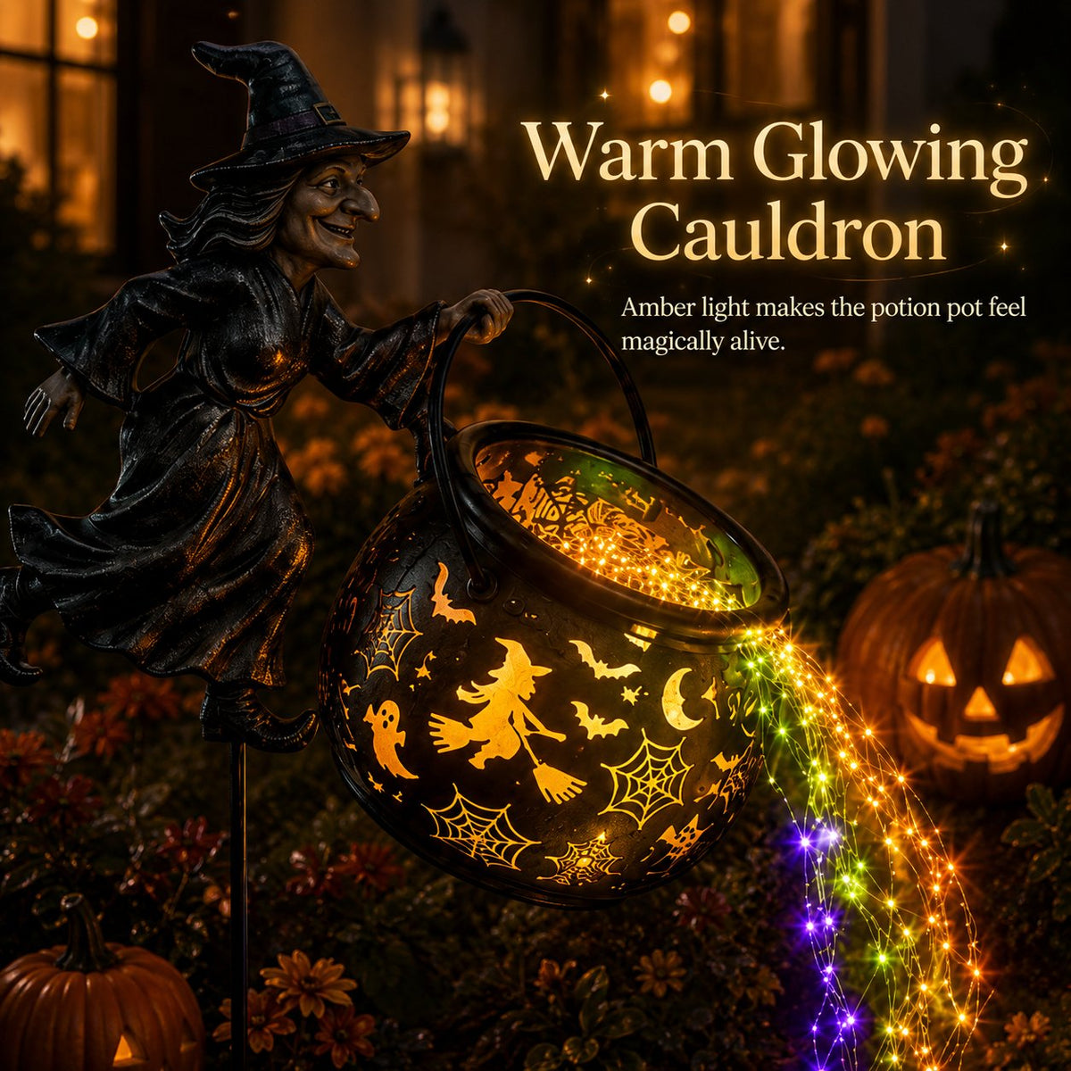 HexaGlow™ Halloween Witch Cauldron Garden Light – Magical Colors & Projections for Your Halloween Décor 🎃✨