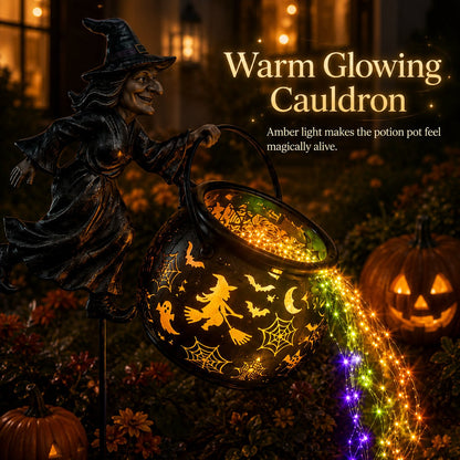 HexaGlow™ Halloween Witch Cauldron Garden Light – Magical Colors & Projections for Your Halloween Décor 🎃✨