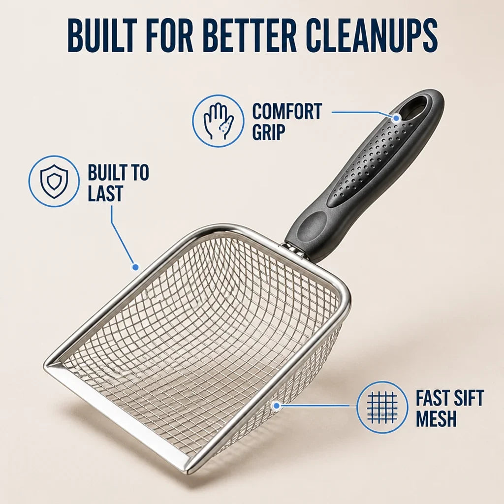 ScoopSieve™ Metal Mesh Scoop — Scoop Faster, Stress Less, Enjoy Every Moment