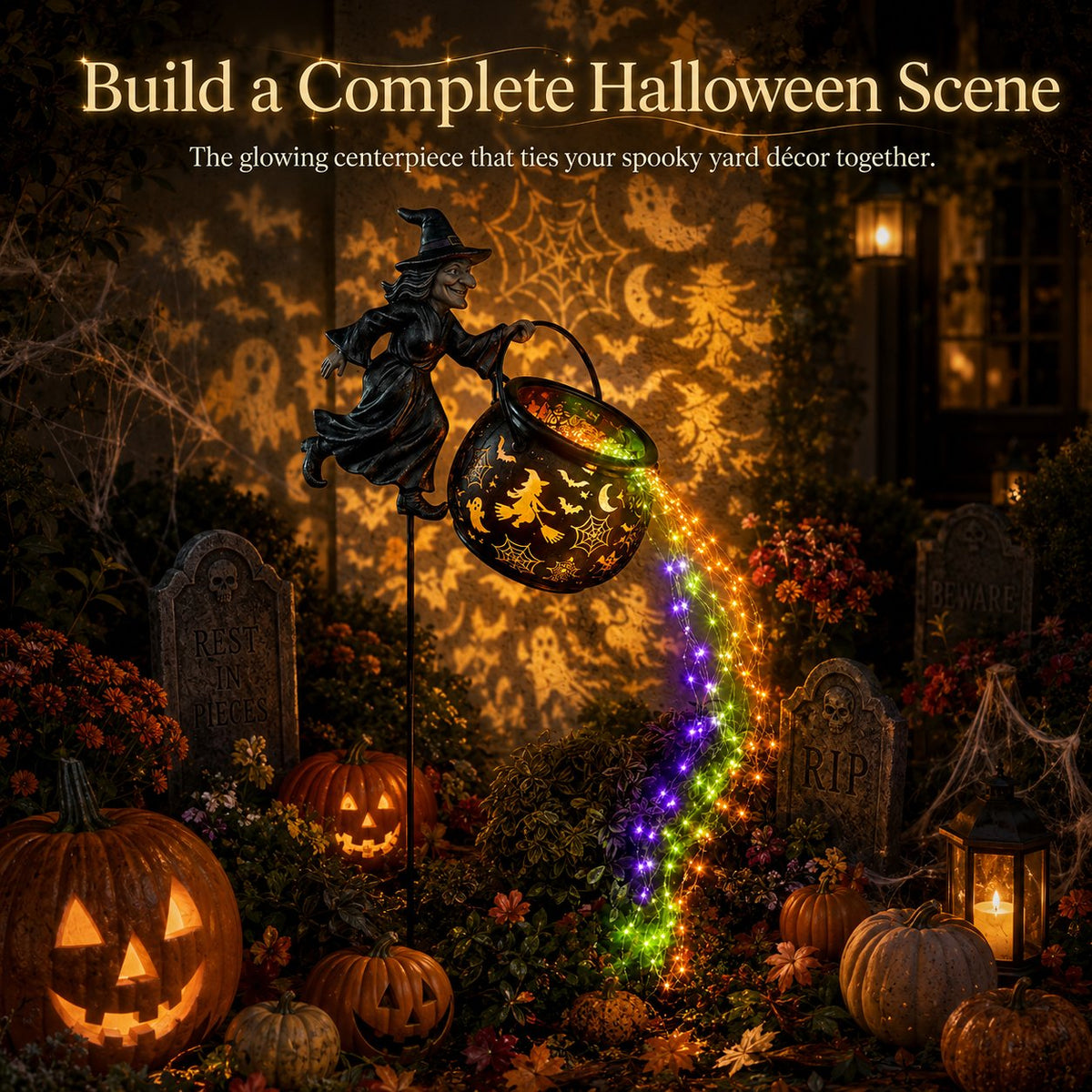 HexaGlow™ Halloween Witch Cauldron Garden Light – Magical Colors & Projections for Your Halloween Décor 🎃✨