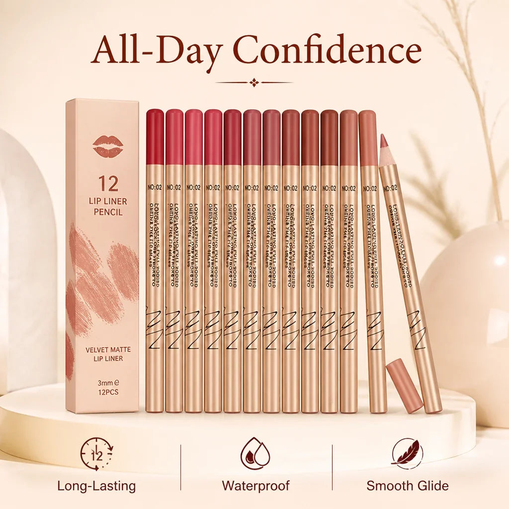 Poutelle™ 12-Shade Lip Liner Collection — Lock In All-Day Bold Beauty Without a Single Smudge