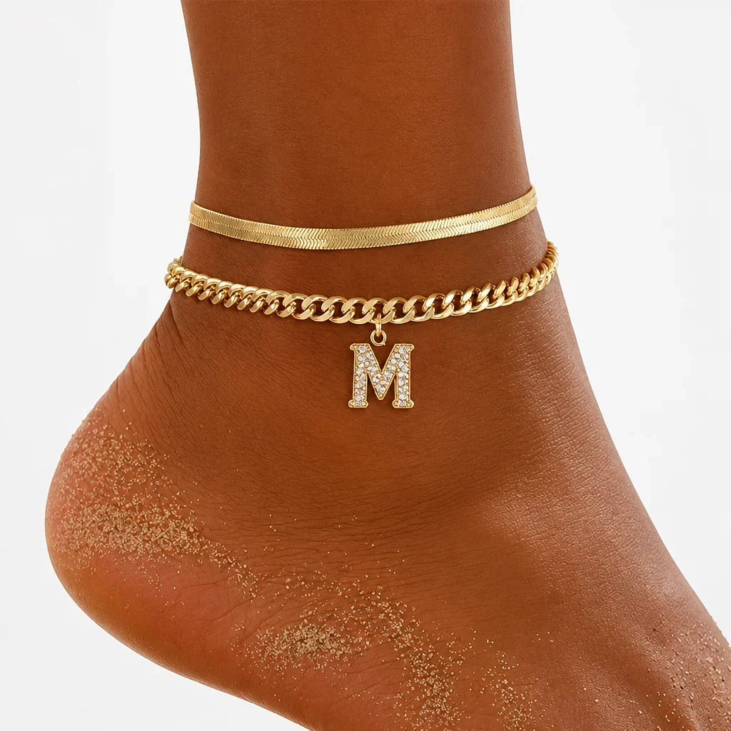 Monograméa™ Gold Initial Anklets — Wear Your Unique Story with Effortless Grace