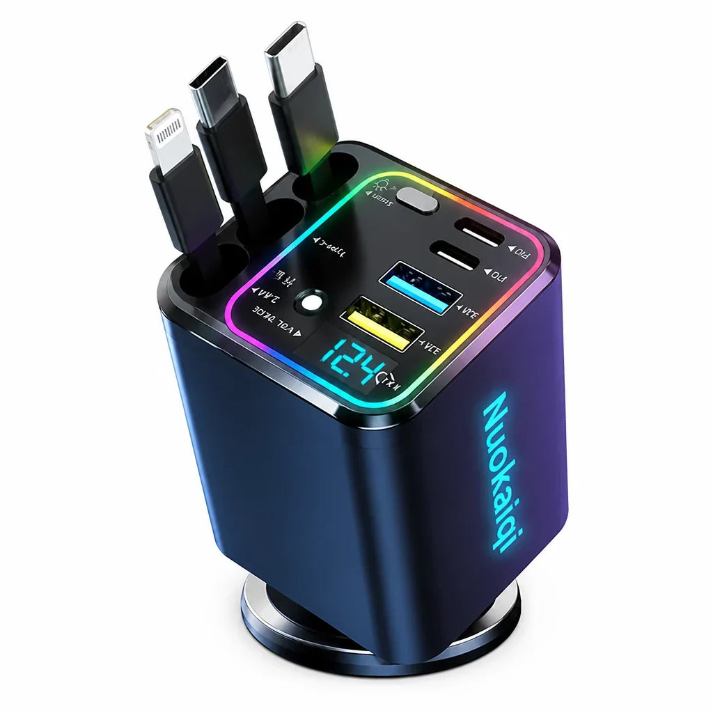 Voltrix™ 7-in-1 Retractable Car Charger — Power Every Device Fast Without the Mess or Stress