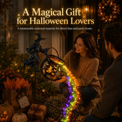 HexaGlow™ Halloween Witch Cauldron Garden Light – Magical Colors & Projections for Your Halloween Décor 🎃✨