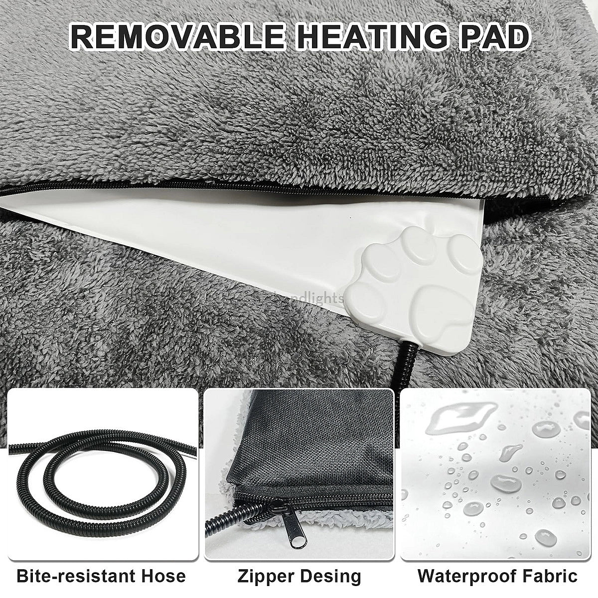 Heated Dog Bed with Adjustable Temperature and Removable Washable Cover