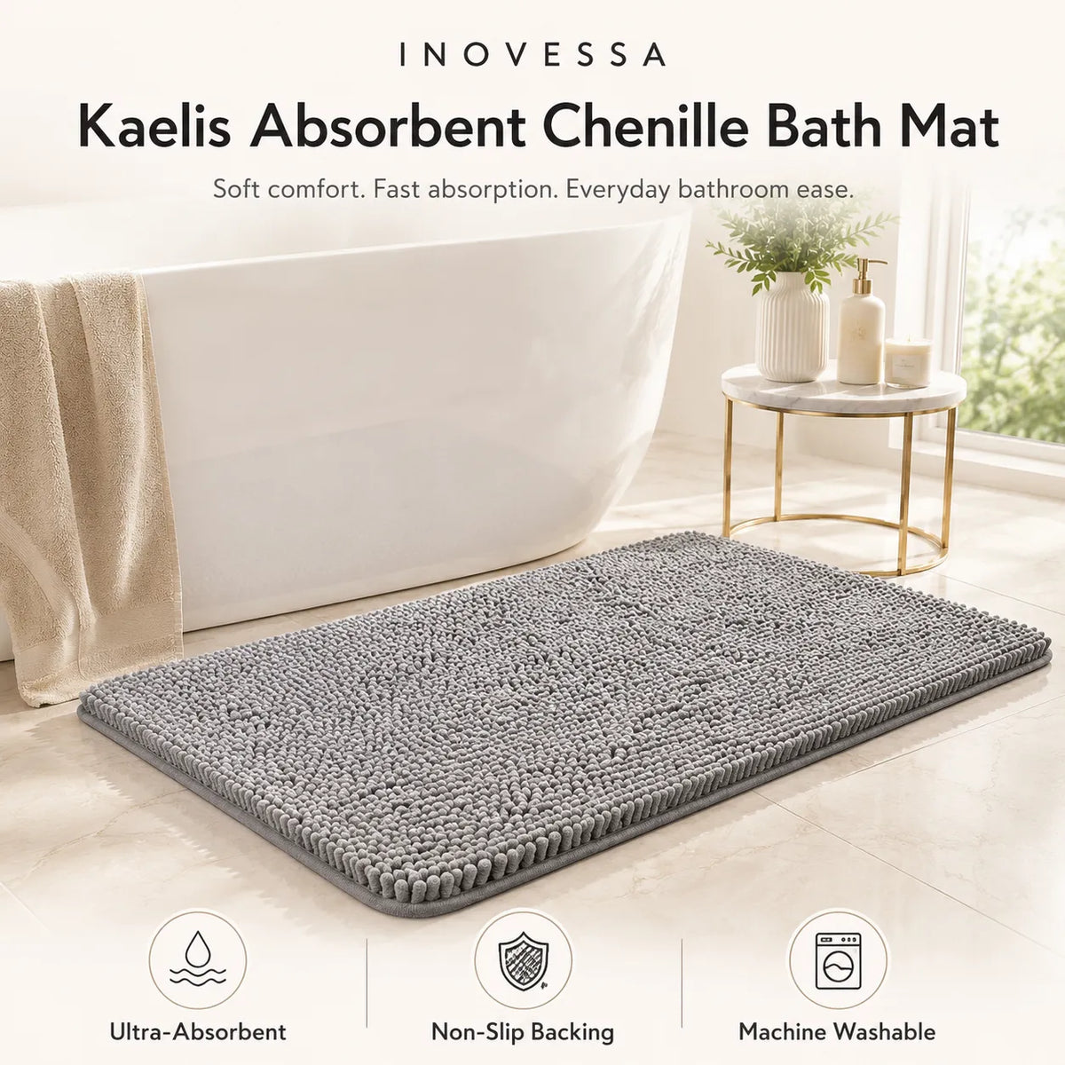 Kaelis Absorbent Chenille Bath Mat