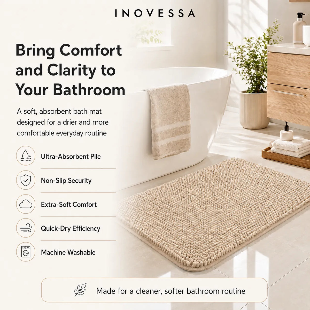 Kaelis Absorbent Chenille Bath Mat