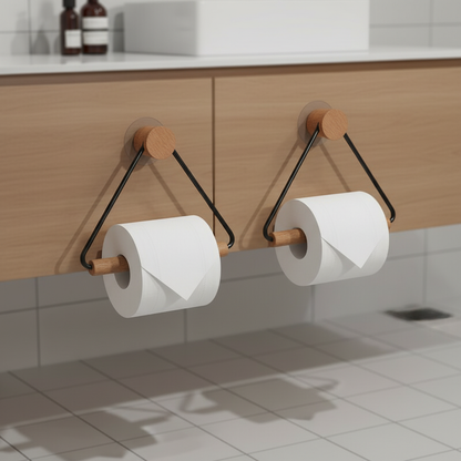 Minimalist Metal Wooden Holder Set - BathTrium
