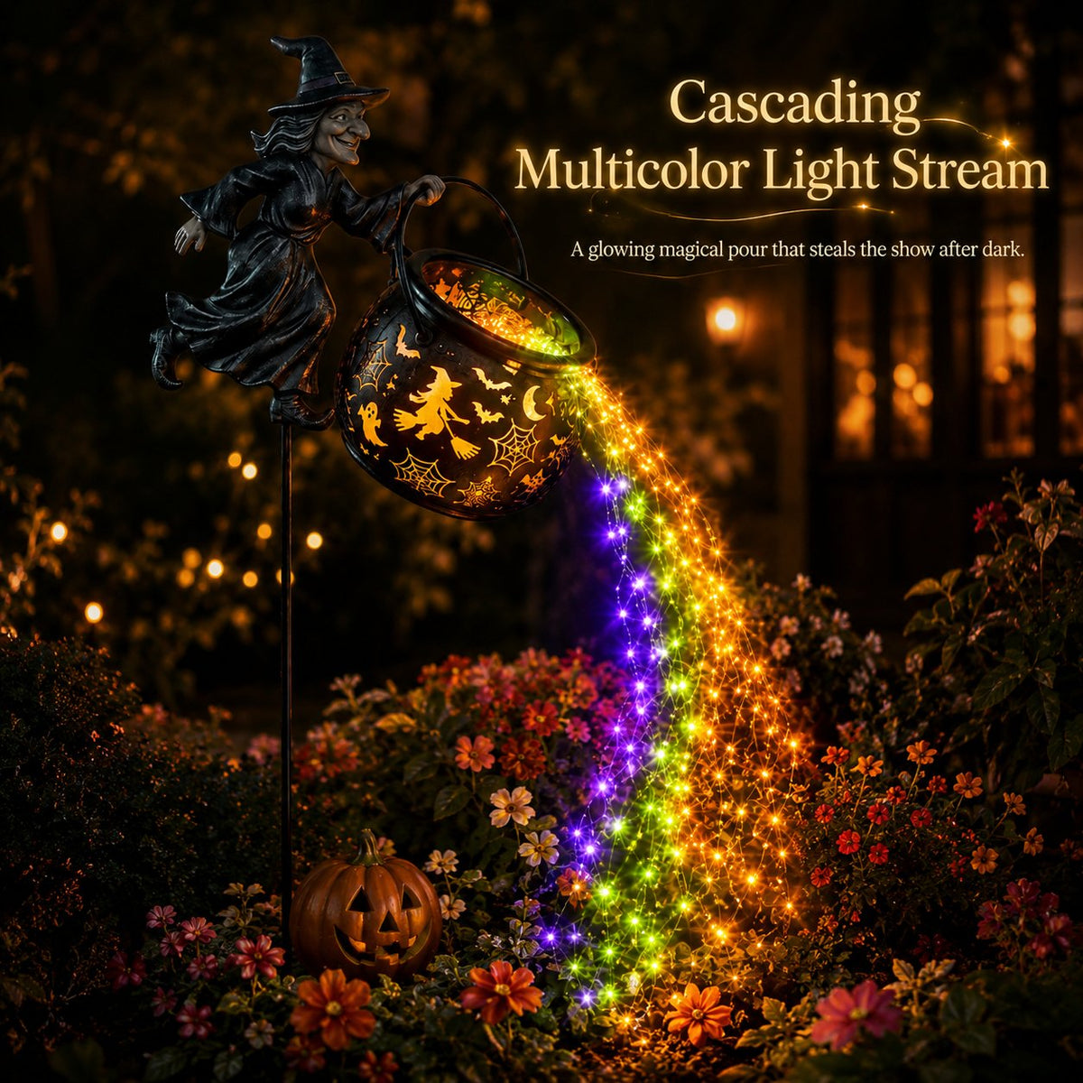 HexaGlow™ Halloween Witch Cauldron Garden Light – Magical Colors & Projections for Your Halloween Décor 🎃✨