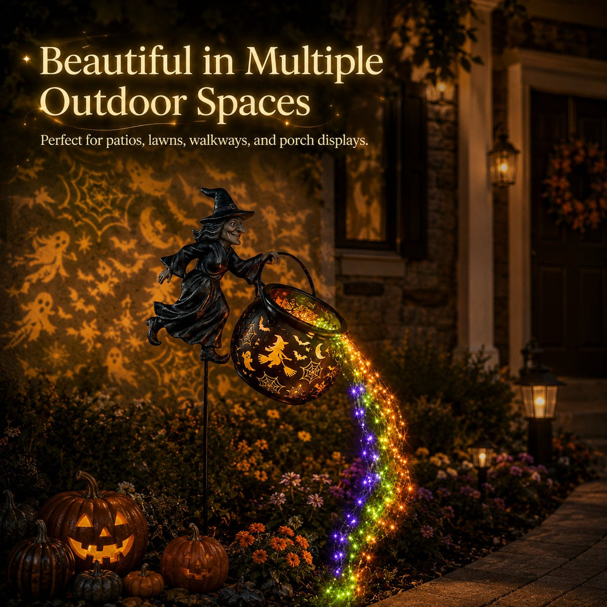 HexaGlow™ Halloween Witch Cauldron Garden Light – Magical Colors & Projections for Your Halloween Décor 🎃✨