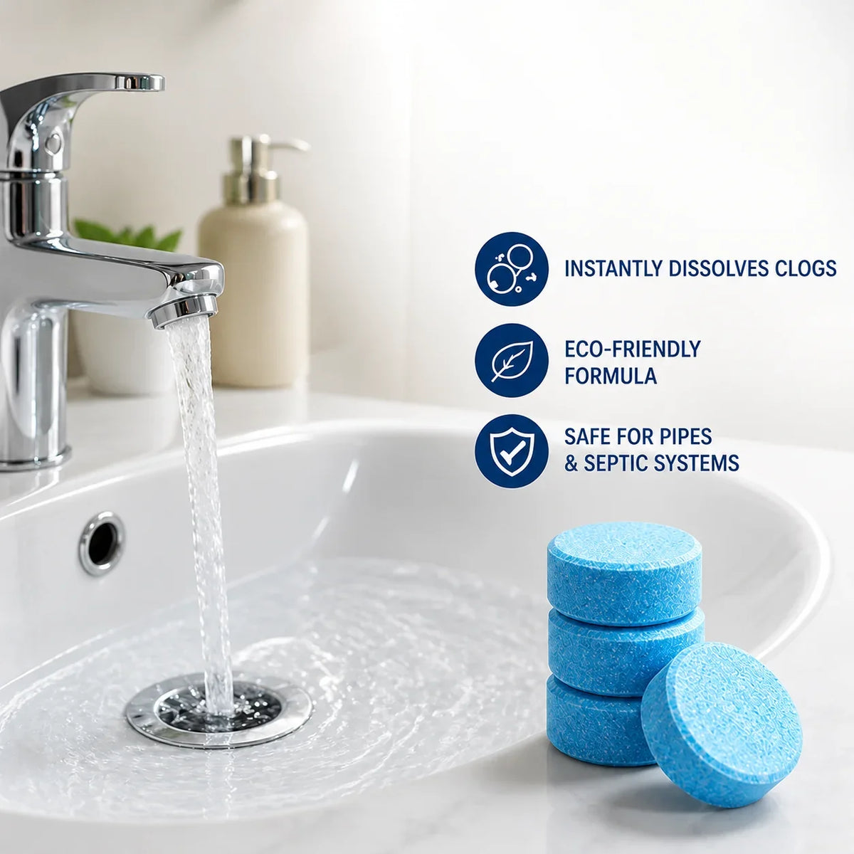 Purevia™ Effervescent Tablets — Effortless Fizzing Power That Clears Clogs and Refreshes Your Home Instantly