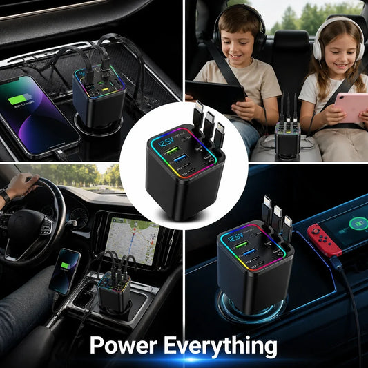 Voltrix™ 7-in-1 Retractable Car Charger — Power Every Device Fast Without the Mess or Stress