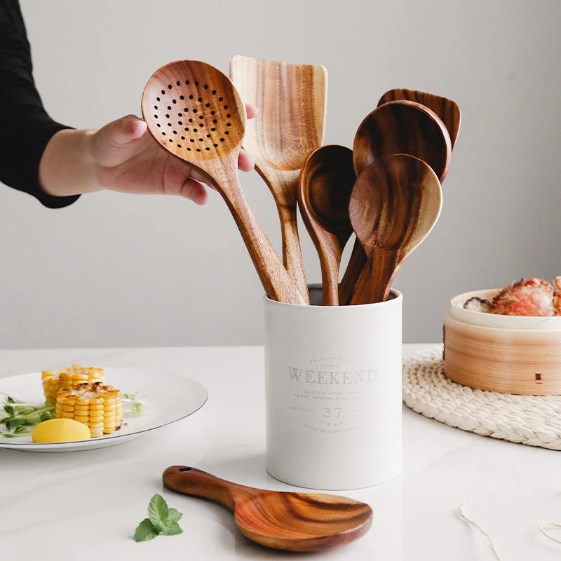 Natural Teak Wood Kitchen Utensil Collection