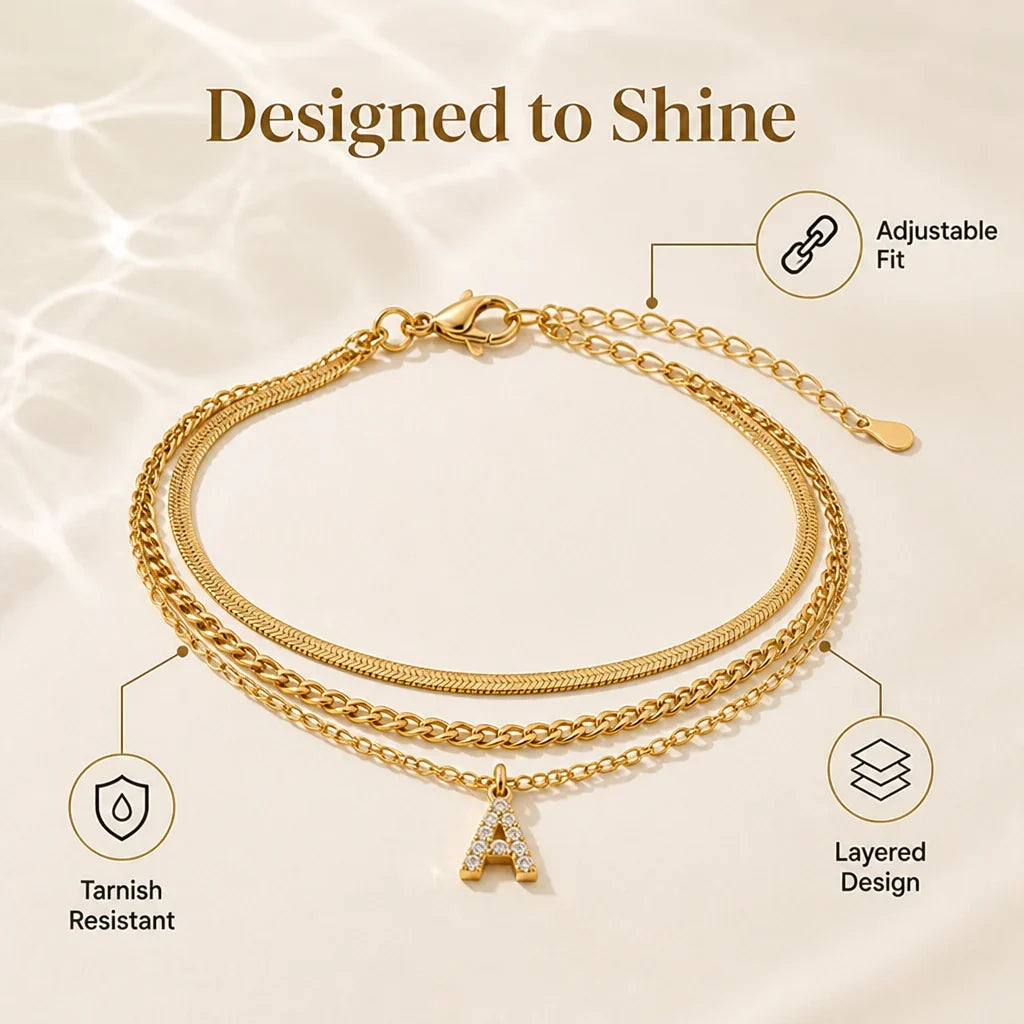 Monograméa™ Gold Initial Anklets — Wear Your Unique Story with Effortless Grace