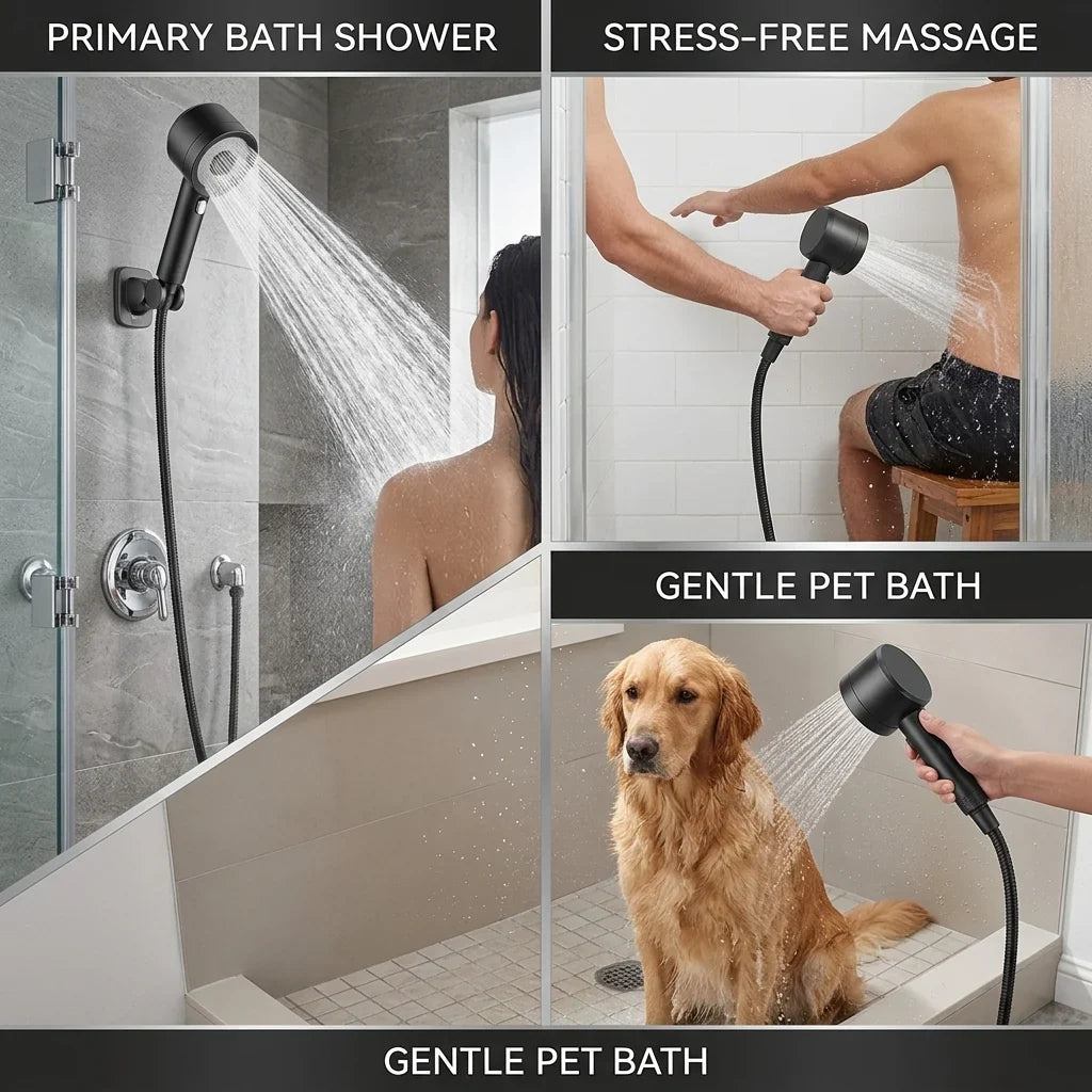 FlowSwitch™ 4-Mode Shower Head — high-pressure handheld shower head with multiple spray modes