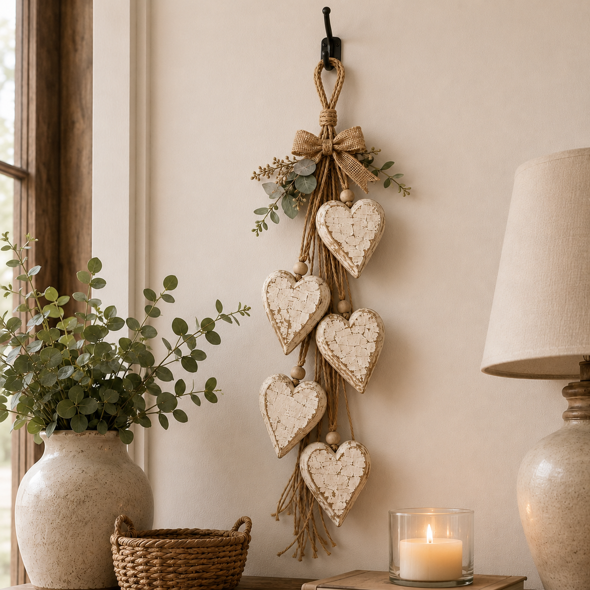Hearthwick – Layered 5-Heart Rustic Hanging Wall Decor
