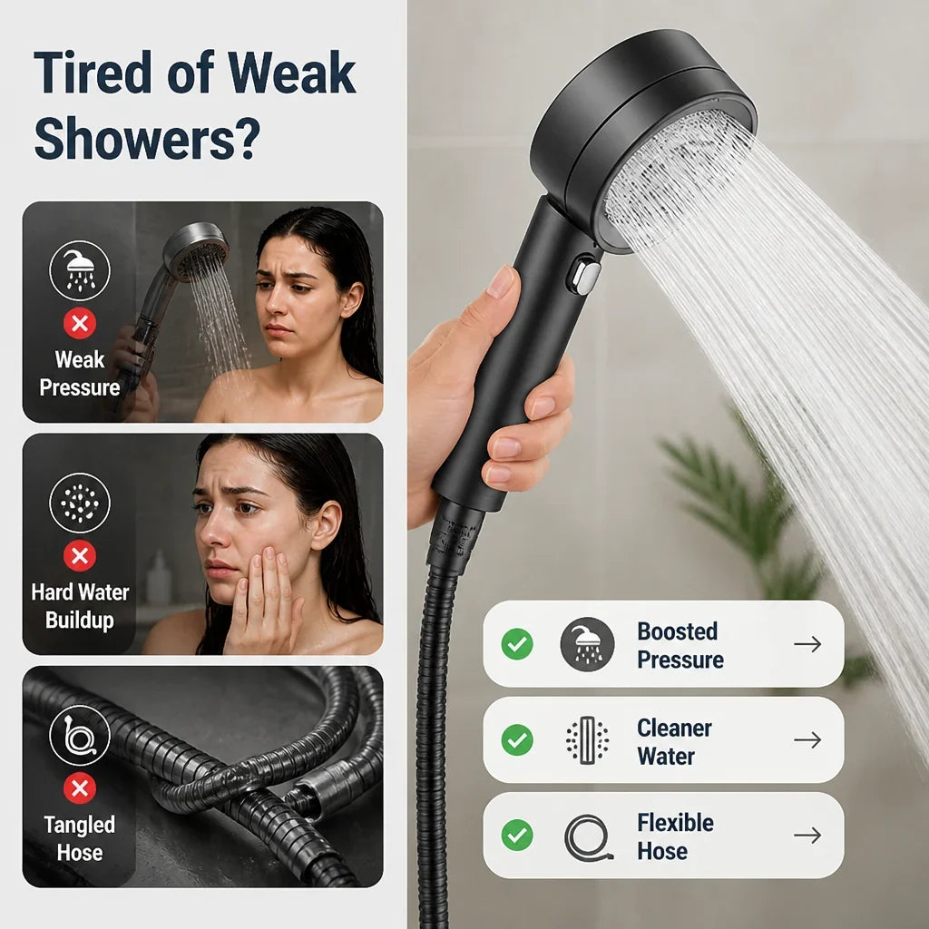 FlowSwitch™ 4-Mode Shower Head — high-pressure handheld shower head with multiple spray modes