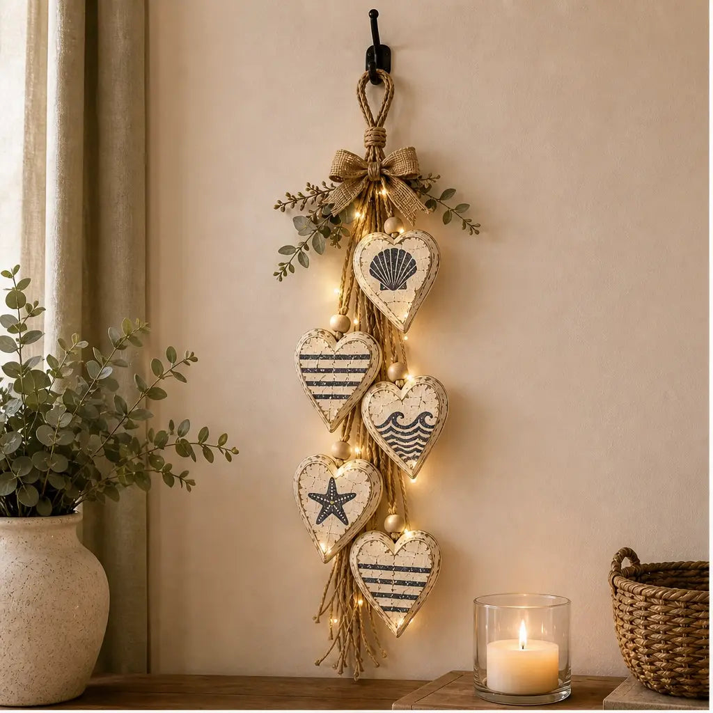Hearthwick – Layered 5-Heart Rustic Hanging Wall Decor