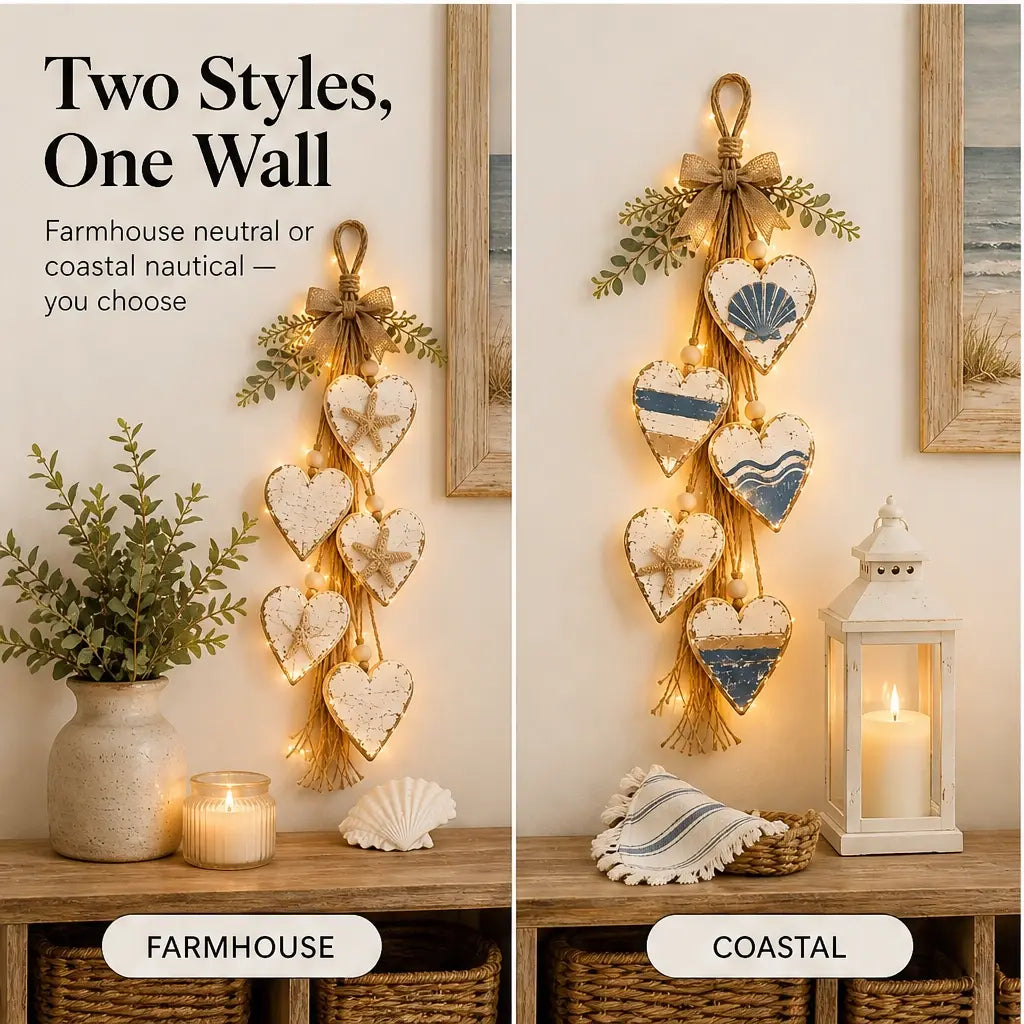 Hearthwick – Layered 5-Heart Rustic Hanging Wall Decor