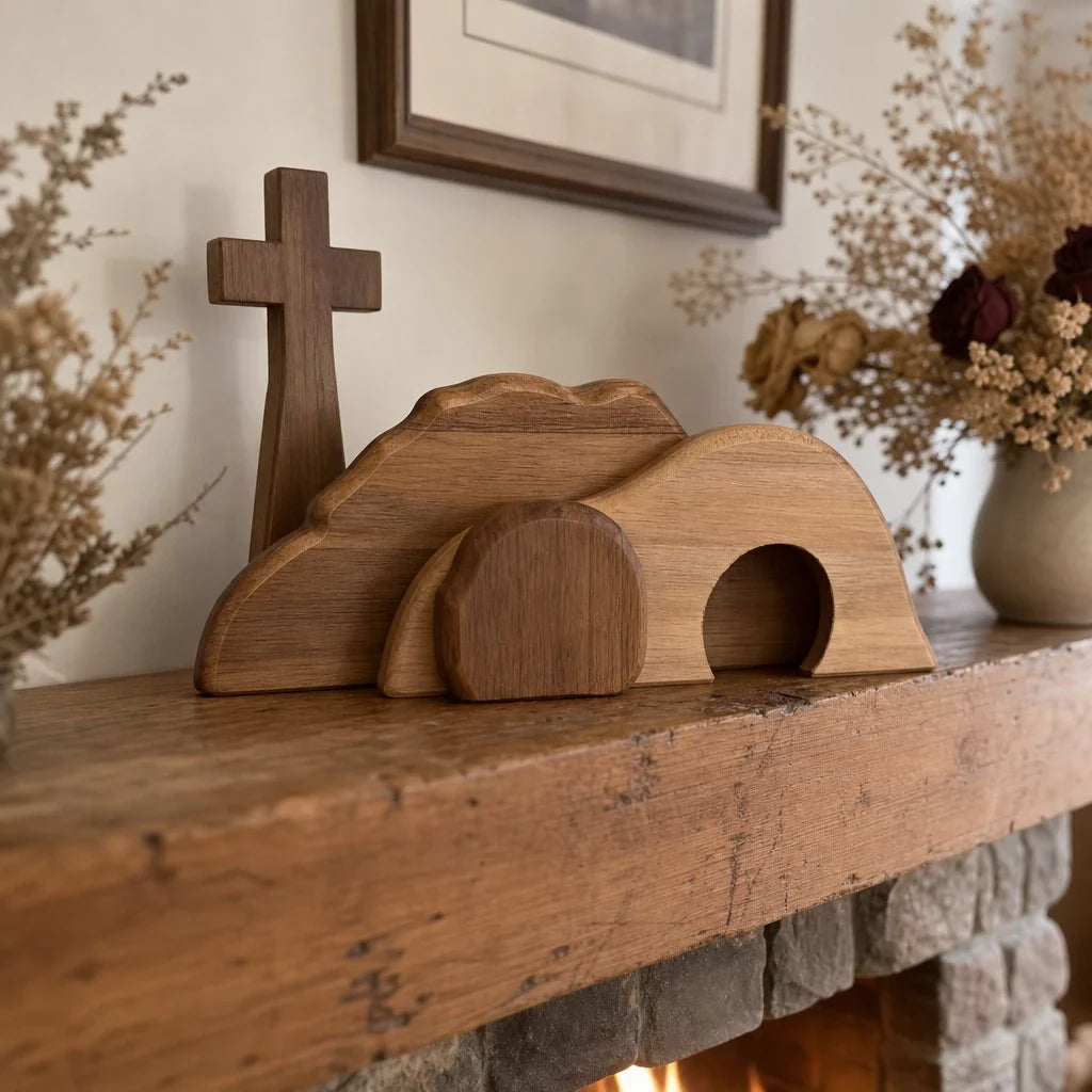 Resurrection Hearth – Wooden Cross And Empty Tomb Easter Display