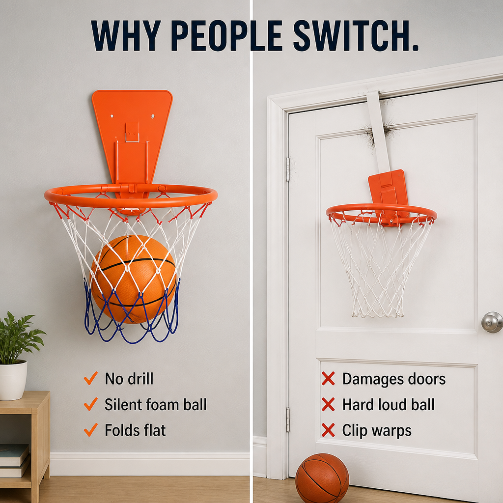 Silent Indoor Basketball Hoop – No Drill Installation Required