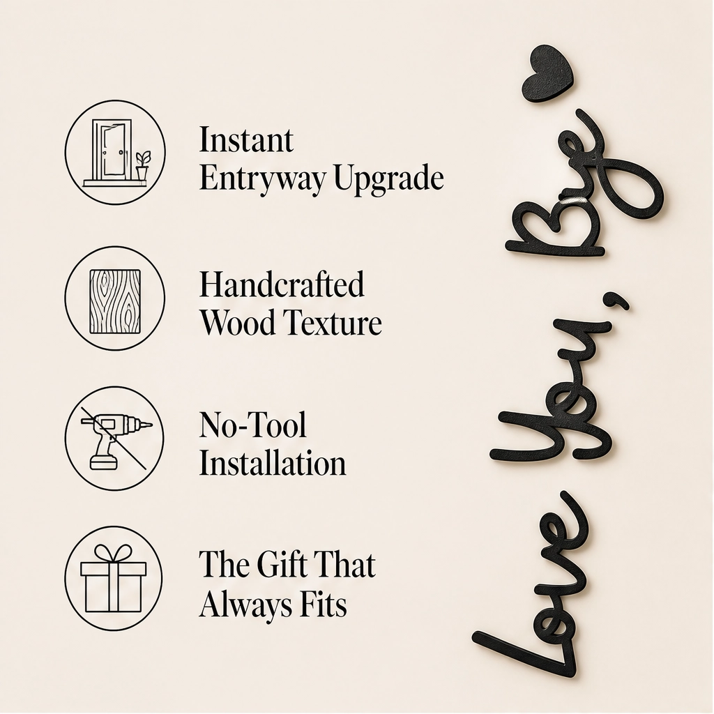 Wrenhollow – "Love You, Bye" No-Drill Wooden Entryway Sign