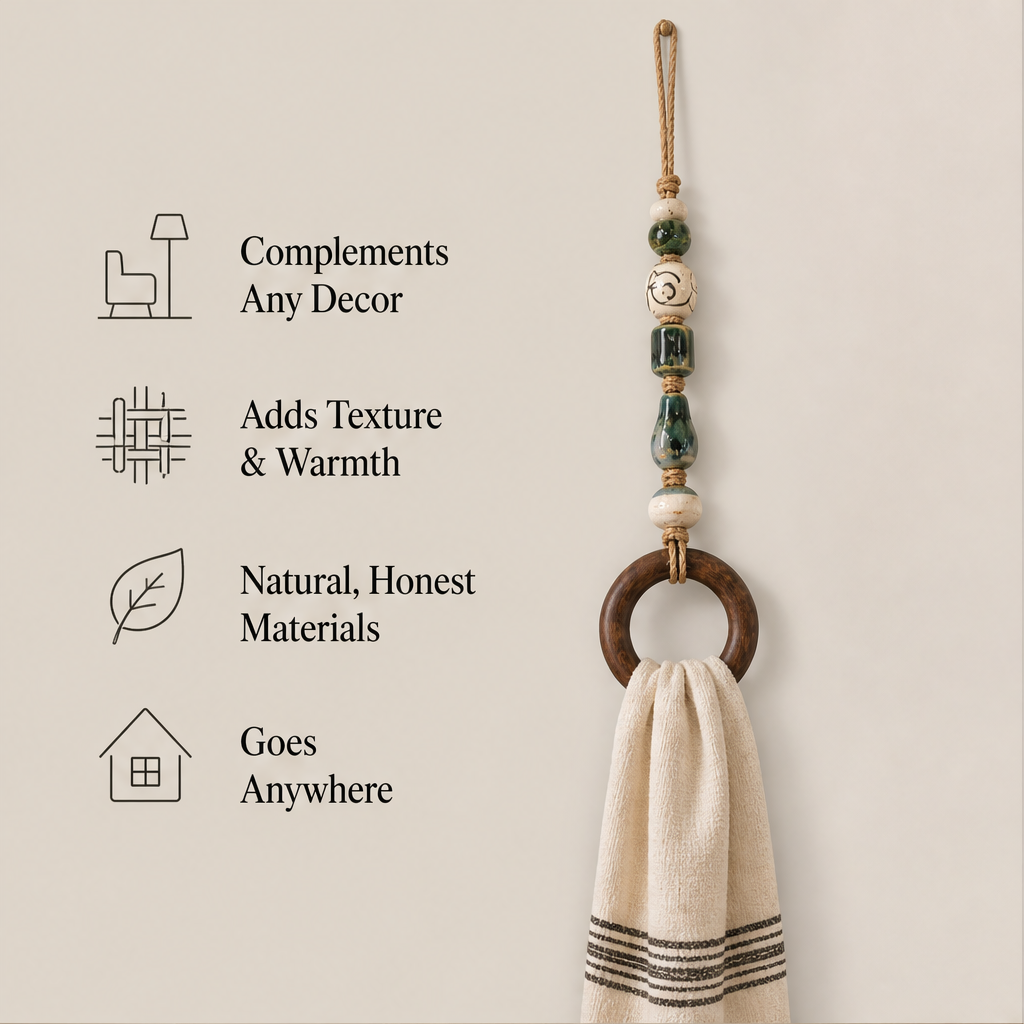 Hearthbead – Boho Wood Ring Beaded Towel Hanger