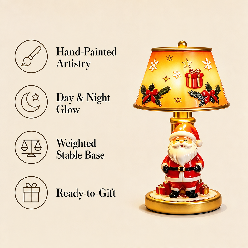 Hollowick – Hand-Painted Resin Santa Table Lamp with Warm Night Glow + 50% OFF
