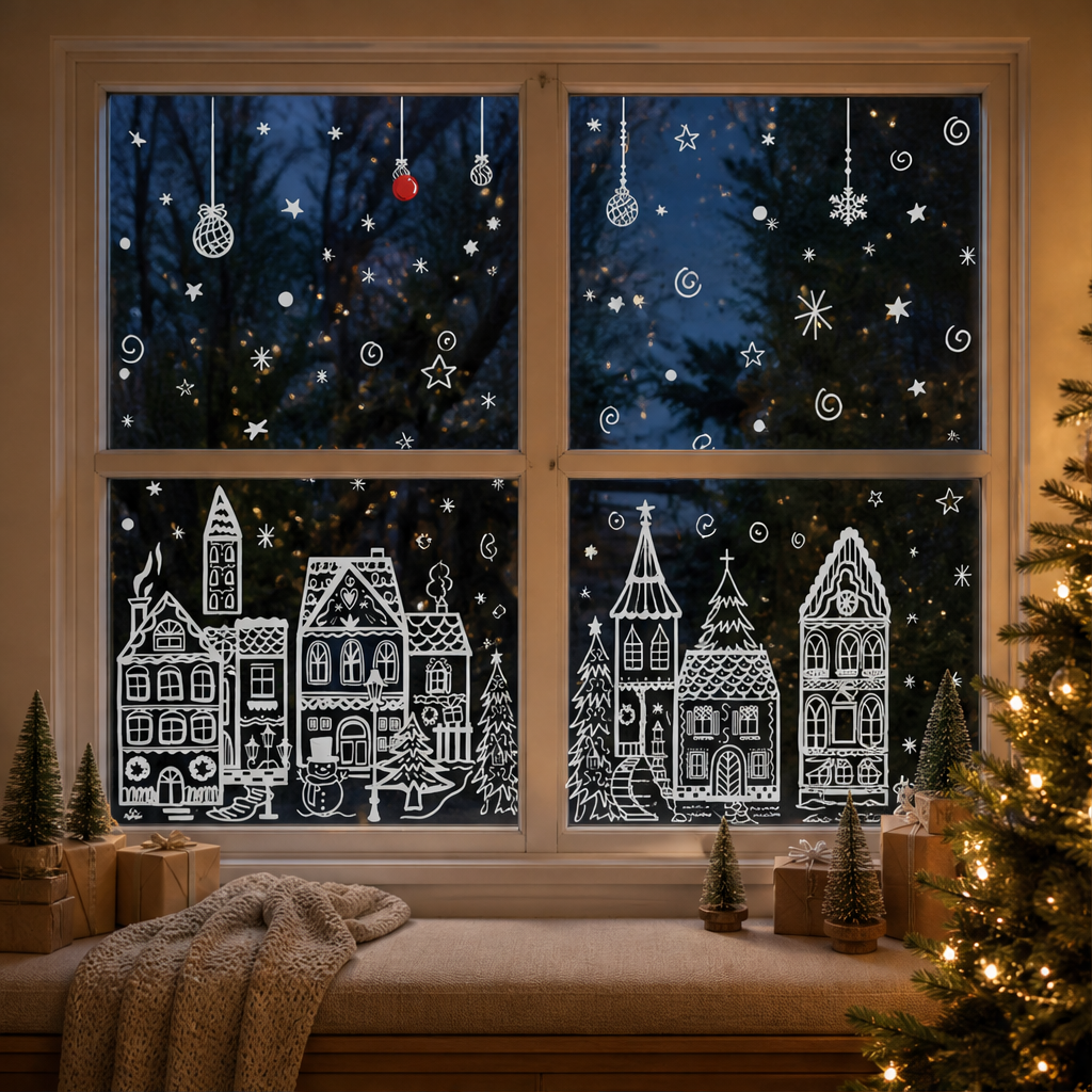 Glasswick – Static Cling Christmas Village Window Sticker Set