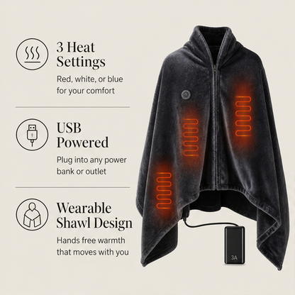 Hearthwick – 9-Zone USB Heated Flannel Shawl Blanket + 50% OFF