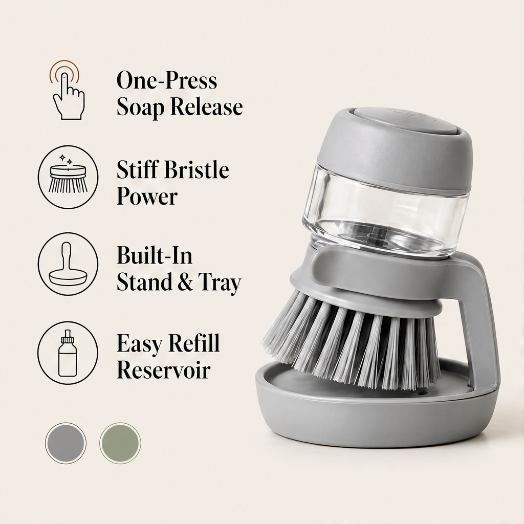 Suddly – Soap Dispensing Dish Brush with Stand + 50% OFF