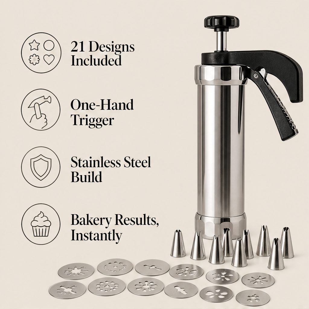 Flourpress – 13 Disc, 8 Nozzle Stainless Steel Cookie Press + 50% OFF
