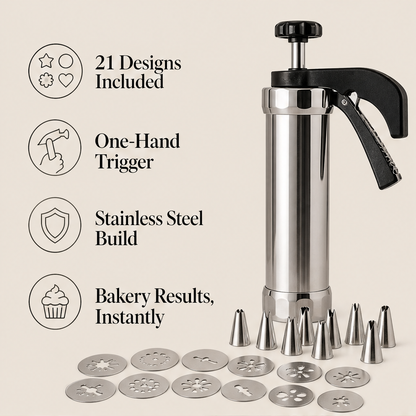 Flourpress – 13 Disc, 8 Nozzle Stainless Steel Cookie Press + 50% OFF