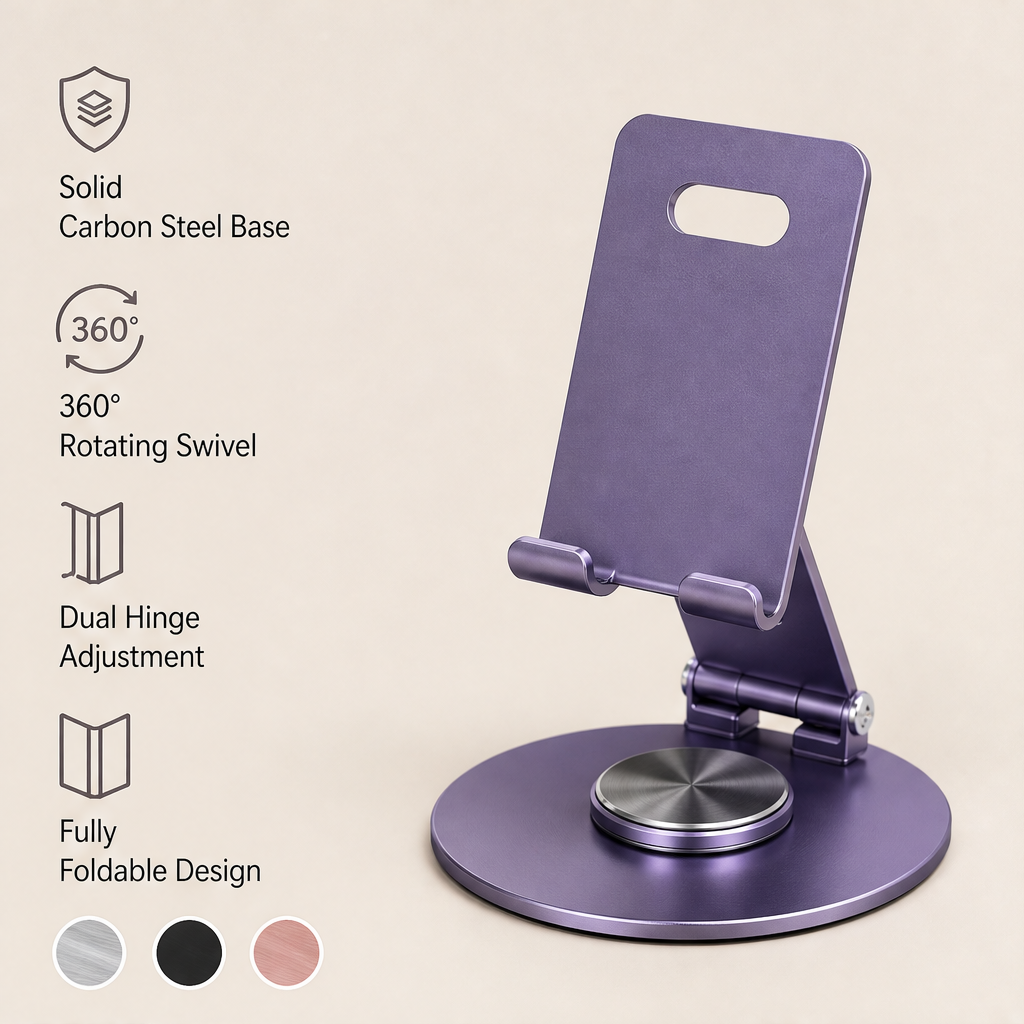 Steelix – 360° Rotating All-Metal Desktop Phone Stand + 50% OFF