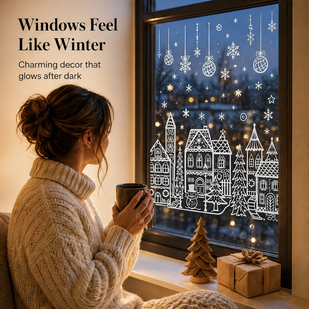 Glasswick – Static Cling Christmas Village Window Sticker Set