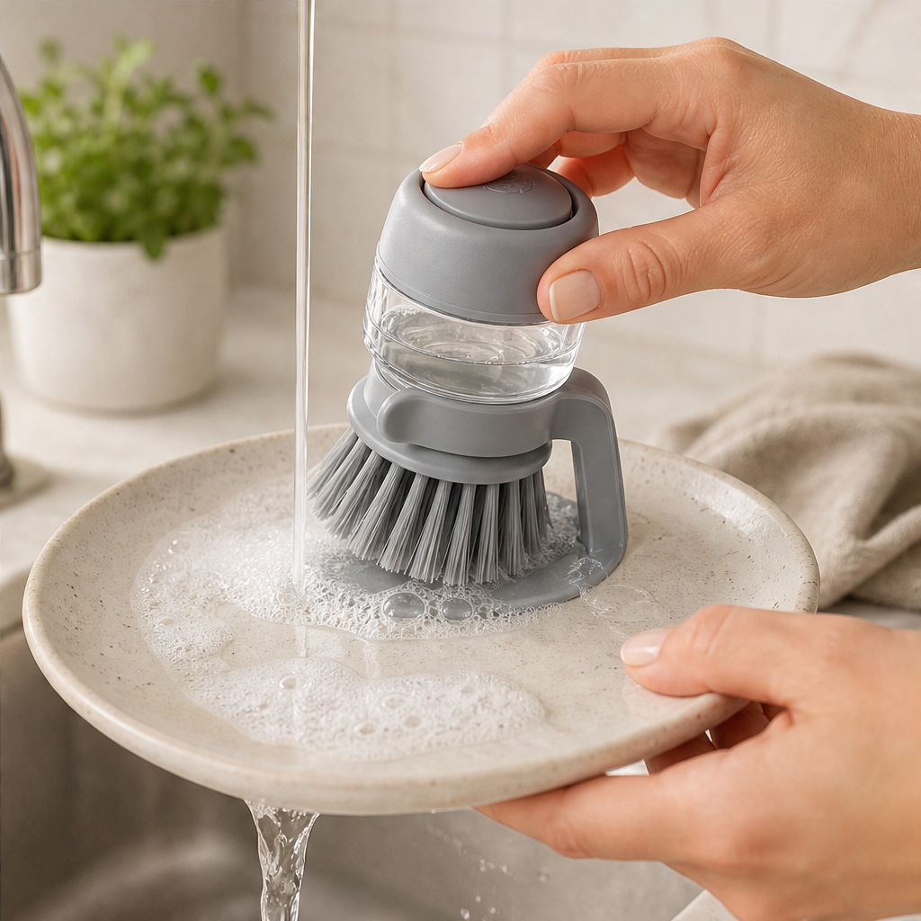 Suddly – Soap Dispensing Dish Brush with Stand + 50% OFF