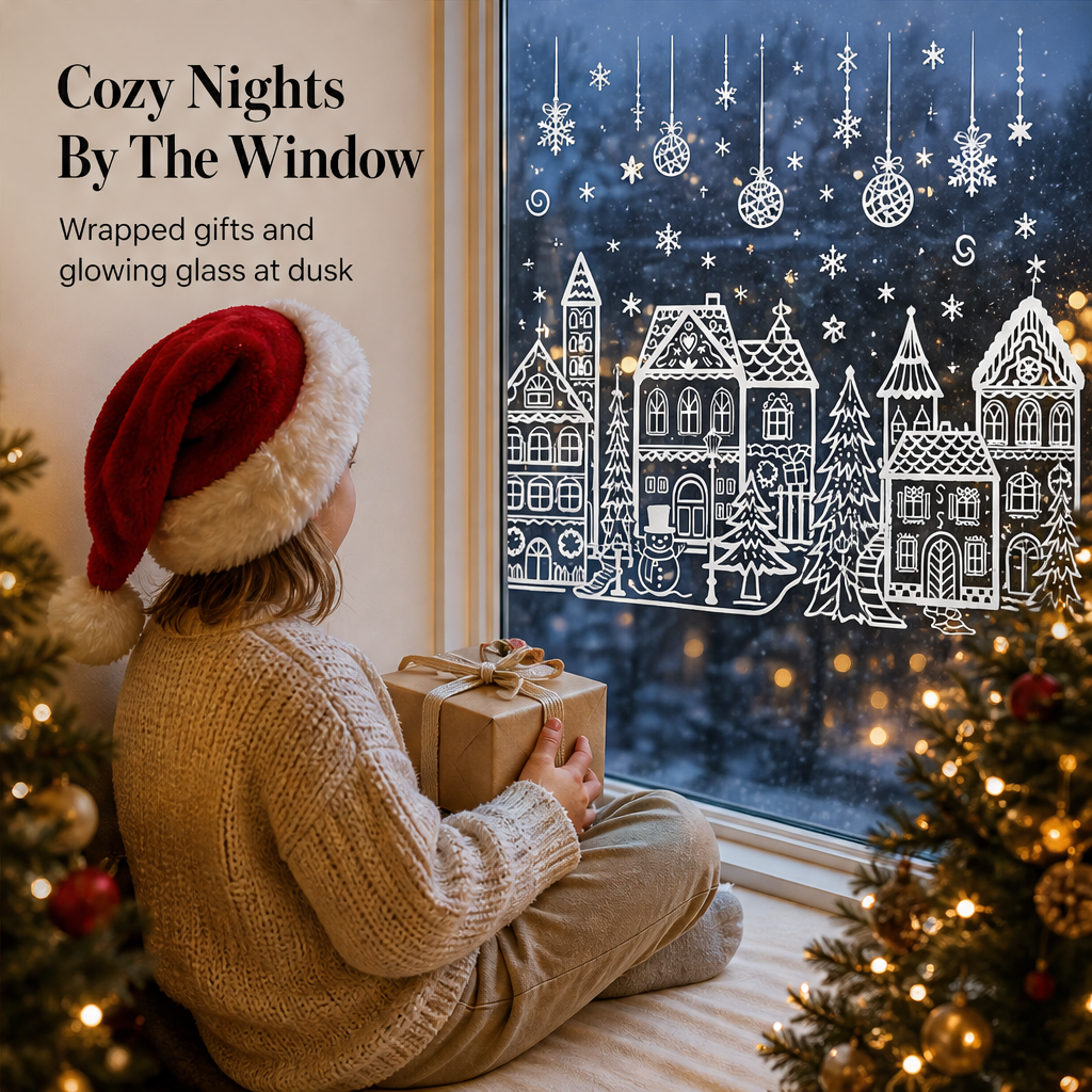 Glasswick – Static Cling Christmas Village Window Sticker Set