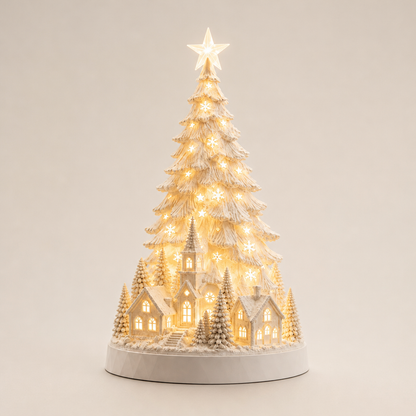 Hearthglow – Lighted Snow-Flocked Christmas Village Tree Decor + 50% OFF