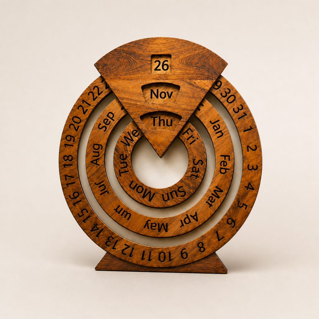 Oakvane – Handcrafted Rotating Wood Perpetual Calendar + 50% OFF