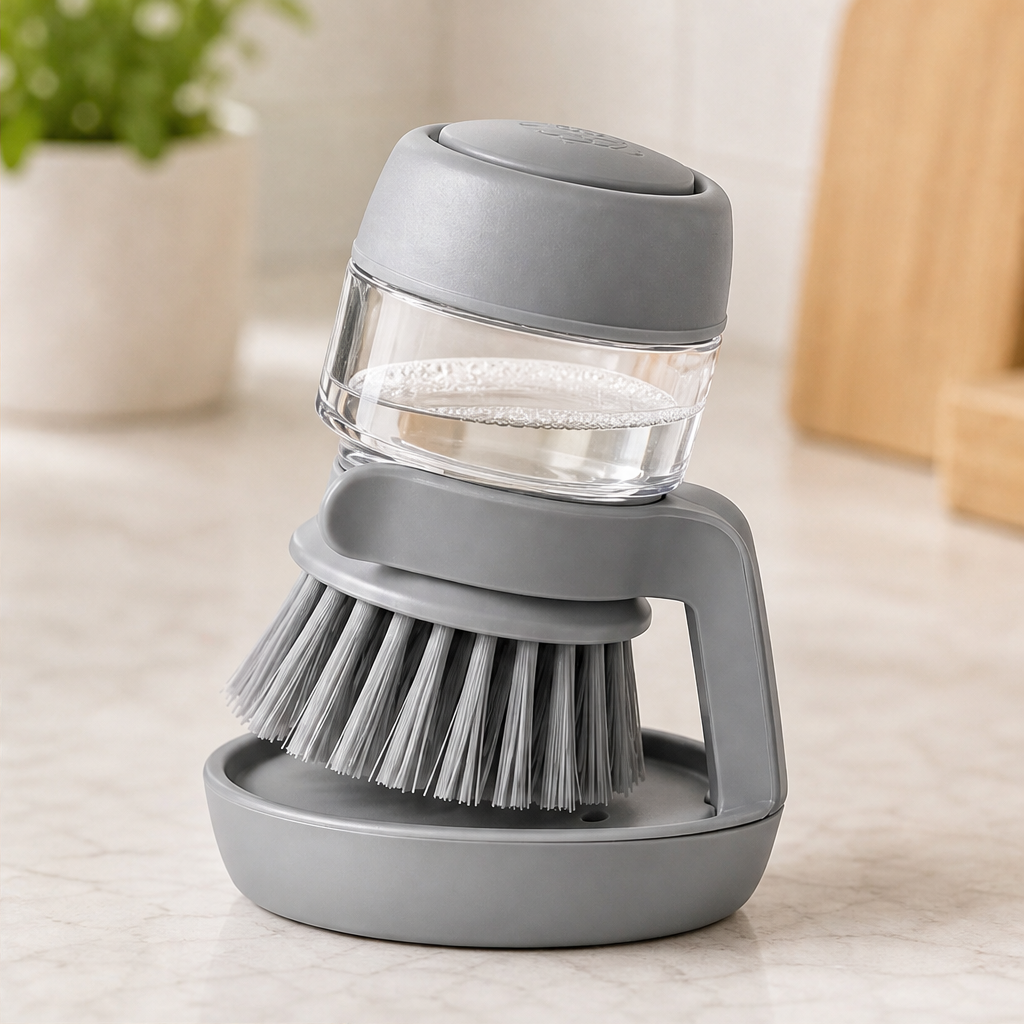 Suddly – Soap Dispensing Dish Brush with Stand + 50% OFF