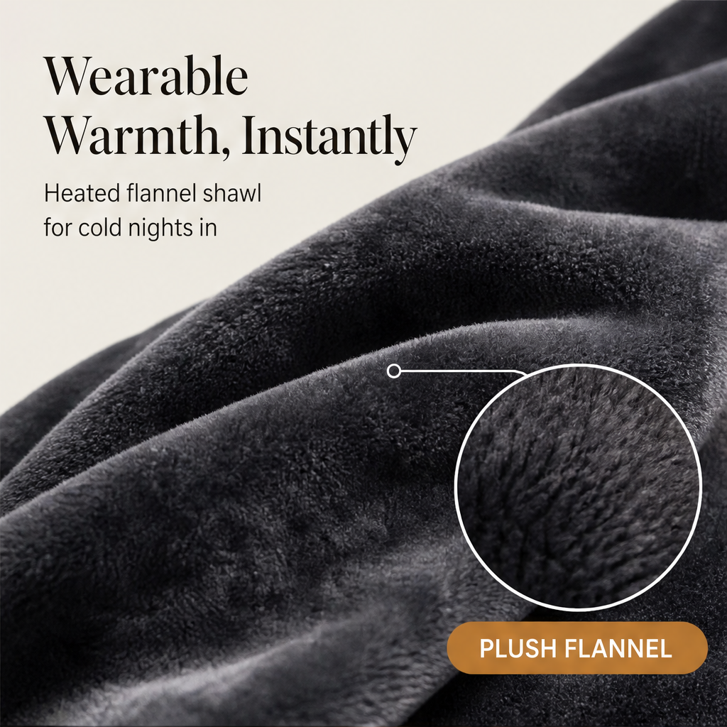 Hearthwick – 9-Zone USB Heated Flannel Shawl Blanket + 50% OFF