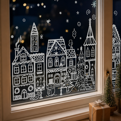 Glasswick – Static Cling Christmas Village Window Sticker Set