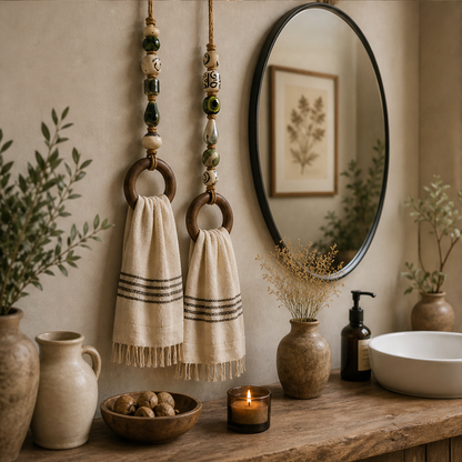 Hearthbead – Boho Wood Ring Beaded Towel Hanger
