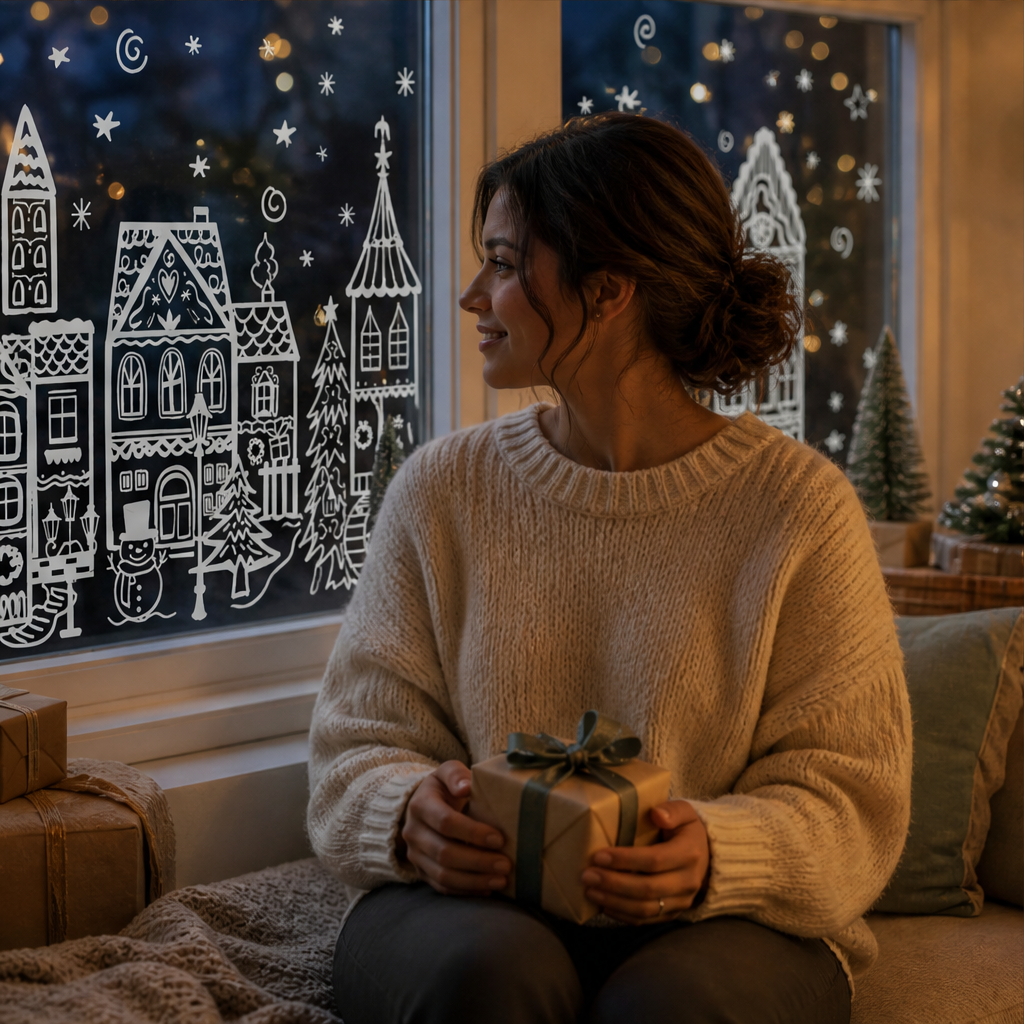Glasswick – Static Cling Christmas Village Window Sticker Set