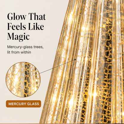 Glowmere – Mercury Glass LED Christmas Trees, Set of 5 + 50% OFF