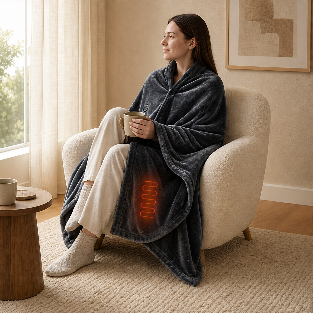 Hearthwick – 9-Zone USB Heated Flannel Shawl Blanket + 50% OFF