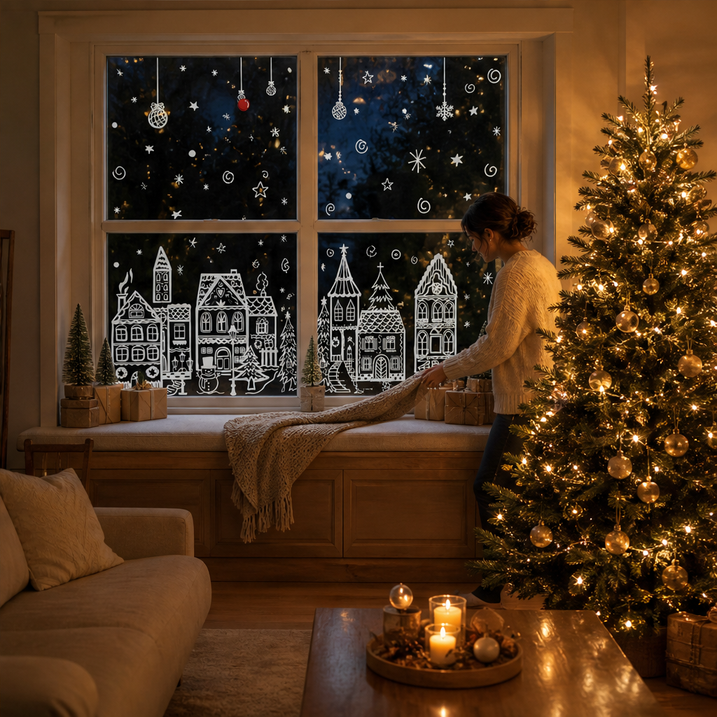 Glasswick – Static Cling Christmas Village Window Sticker Set
